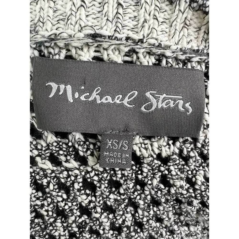 Michael Stars 3/4 Sleeve V-Neck Hi-Low Cotton Knit Sweater Gray White XS S